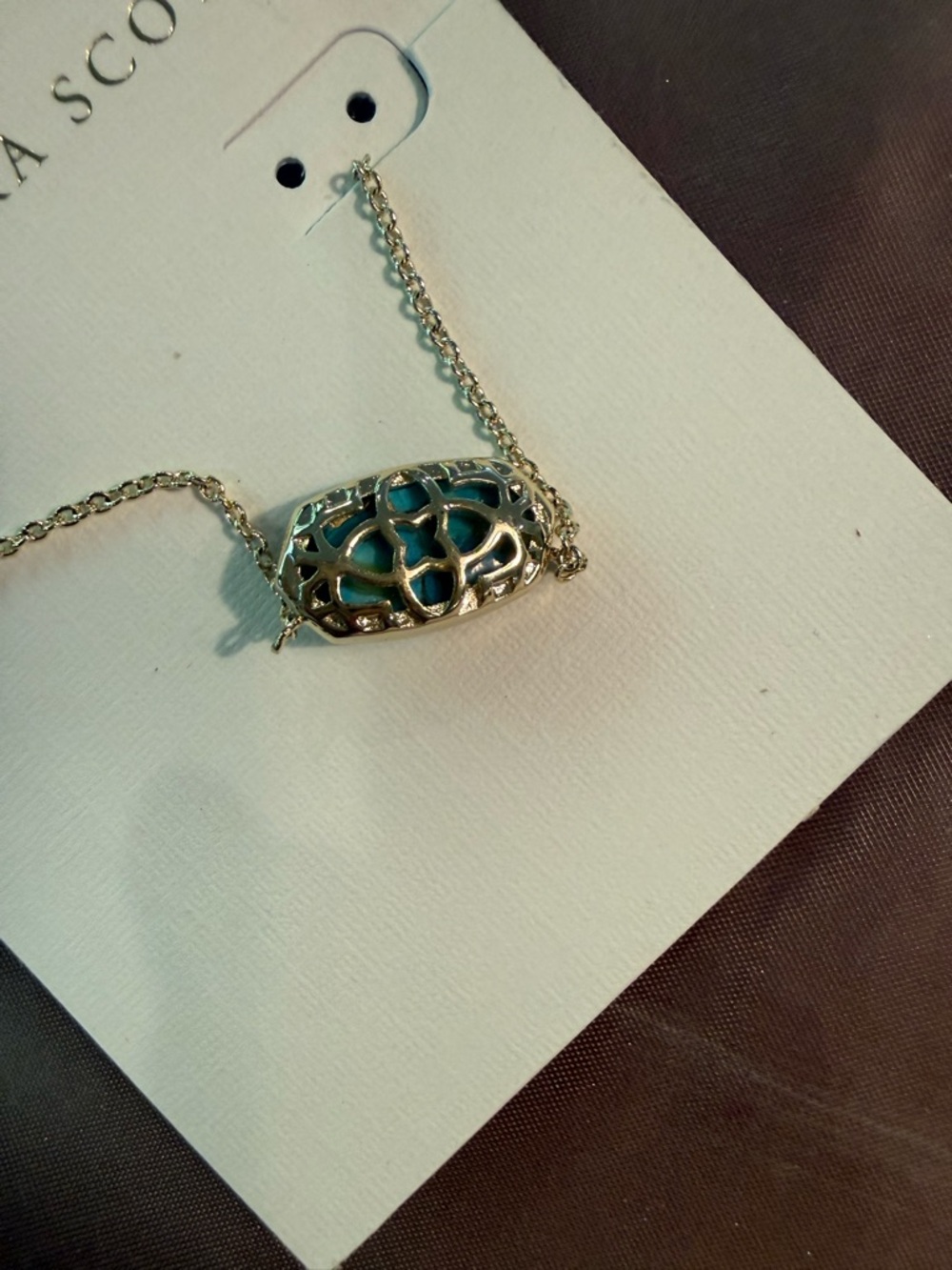 NWT Kendra Scott Elisa Gold Pendant Necklace Bronze Veined Turquoise Magnesite - Picture 7 of 7